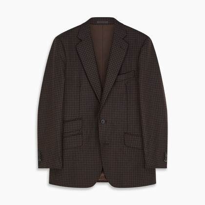 Brown and Navy Checked Wool Barrington Blazer Image 4