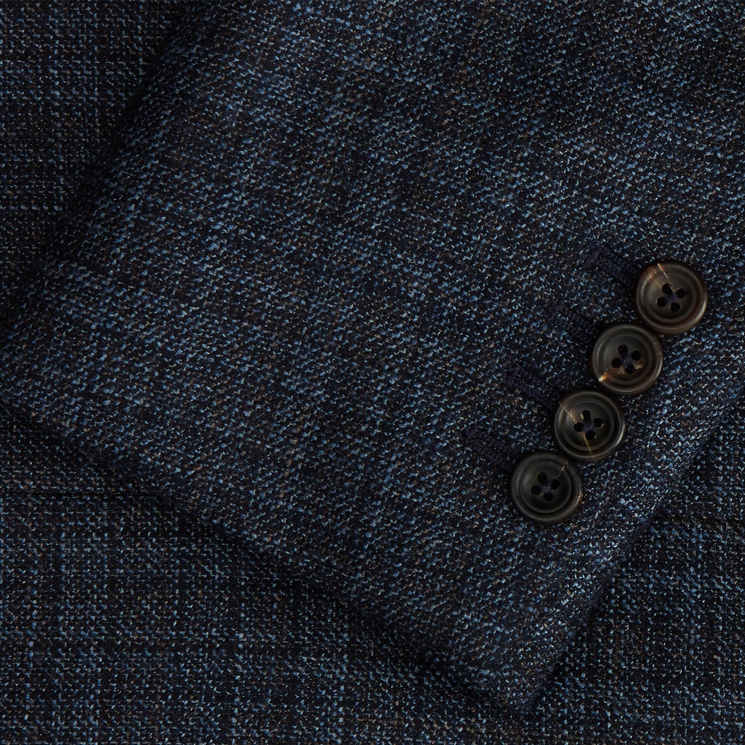 View 3 of product The Turnbull & Asser Navy Check Wool and Cashmere Blend Double Breasted Bertie Blazer features peak lapels, front flap pockets, and brown buttons, shown against a plain white background.