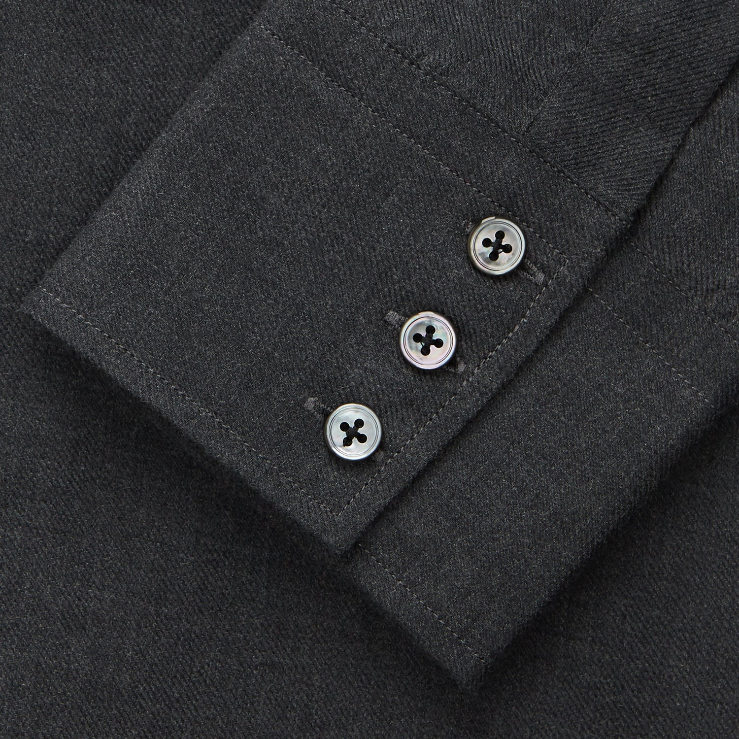 View 3 of product The Turnbull & Asser Charcoal Cotton and Wool Blend Regular Fit Mayfair Shirt features a classic collar, front buttons, and buttoned cuffs—ideal for fans of timeless Mayfair shirts.