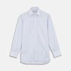 View 1 of product A Turnbull & Asser Blue and Pink Grouped Stripe Shirt with T&A collar and double cuffs is laid flat on a white background.