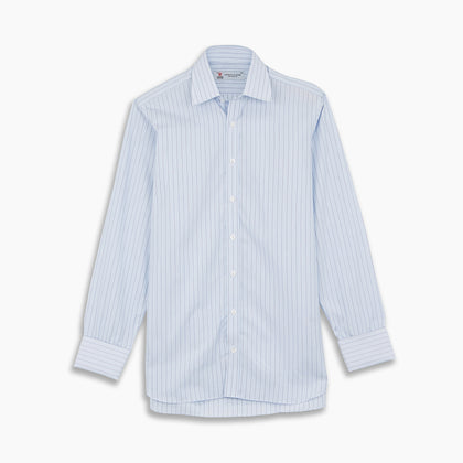 Blue Grouped Stripe Shirt with T&A Collar and Double Cuffs Image 3