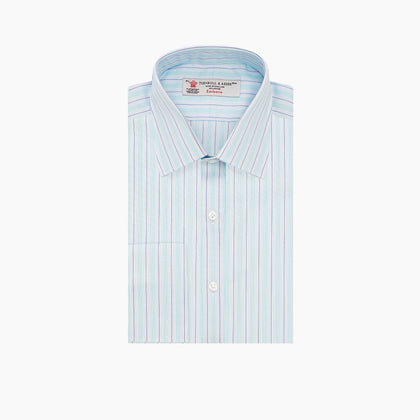 Green & Light Blue Stripe Poplin Cotton Regular Fit Shirt with T&A Collar & 2-Button Cuff Image 2