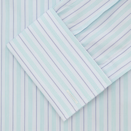 Green & Light Blue Stripe Poplin Cotton Regular Fit Shirt with T&A Collar & 2-Button Cuff Image 1