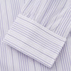 View 3 of product The Turnbull & Asser Purple and White Stripe Twill Cotton Regular Fit Shirt features a T&A collar, double cuffs, and thin vertical stripes, displayed against a white background.