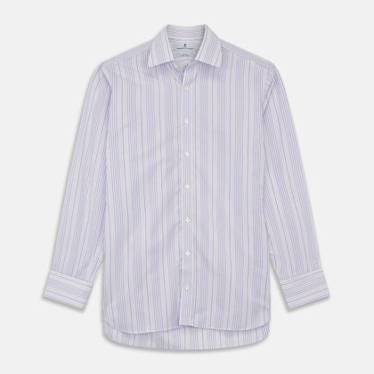 Purple And White Stripe Twill Cotton Regular Fit Shirt with T&A Collar And Double Cuffs