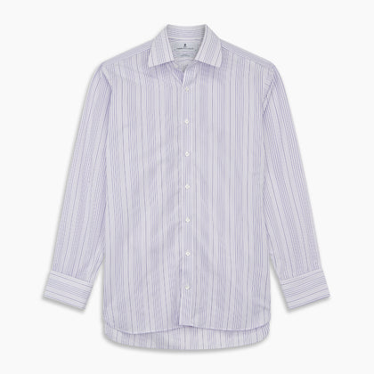 Purple And White Stripe Twill Cotton Regular Fit Shirt with T&A Collar And Double Cuffs Image 4
