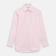 The Turnbull & Asser Pink & White Candy Stripe Poplin Regular Fit Shirt features a T&A collar, 3-button cuffs, and long sleeves, shown elegantly laid flat on a white background.