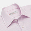 View 3 of product The Pink Rich Stripe Shirt by Turnbull & Asser features a T&A collar, 3-button cuffs, and soft Portland cloth with faint vertical stripes—luxuriously crafted and shown on a white background.