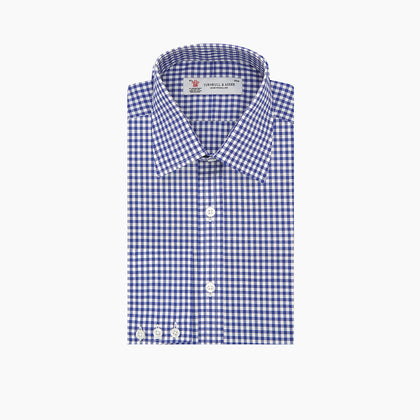 Navy & White Gingham Check Cotton Regular Fit Shirt with T&A Collar & 3-Button Cuffs Image 2