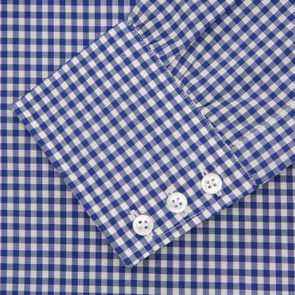 Navy & White Gingham Check Cotton Regular Fit Shirt with T&A Collar & 3-Button Cuffs Image 1