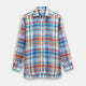 Turnbull & Asser Blue and Teal Madras Check Regular Fit Linen Shirt, featuring a T&A collar and 3-button cuffs, displayed against a plain white background.