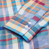 View 3 of product Turnbull & Asser Blue and Teal Madras Check Regular Fit Linen Shirt, featuring a T&A collar and 3-button cuffs, displayed against a plain white background.