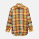 The Turnbull & Asser Orange Madras Check Regular Fit Linen Shirt features a T&A collar, 3-button cuffs, and a vibrant multicolor plaid pattern, shown on a white background.
