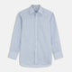 The Turnbull & Asser Blue and Yellow Stripe Poplin Cotton Regular Fit Shirt features a T&A collar, 3-button cuffs, and vertical stripes. It is laid flat on a white background.