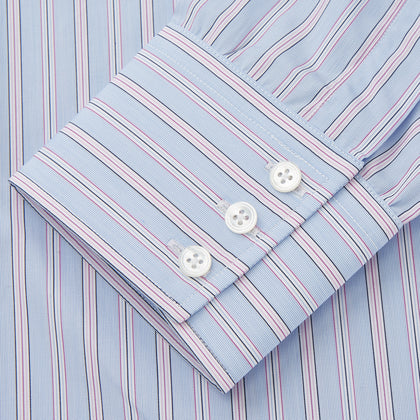 BlueÂ AndÂ Pink Stripe Poplin Cotton Regular Fit Shirt with T&A Collar and 3-Button Cuffs Image 2