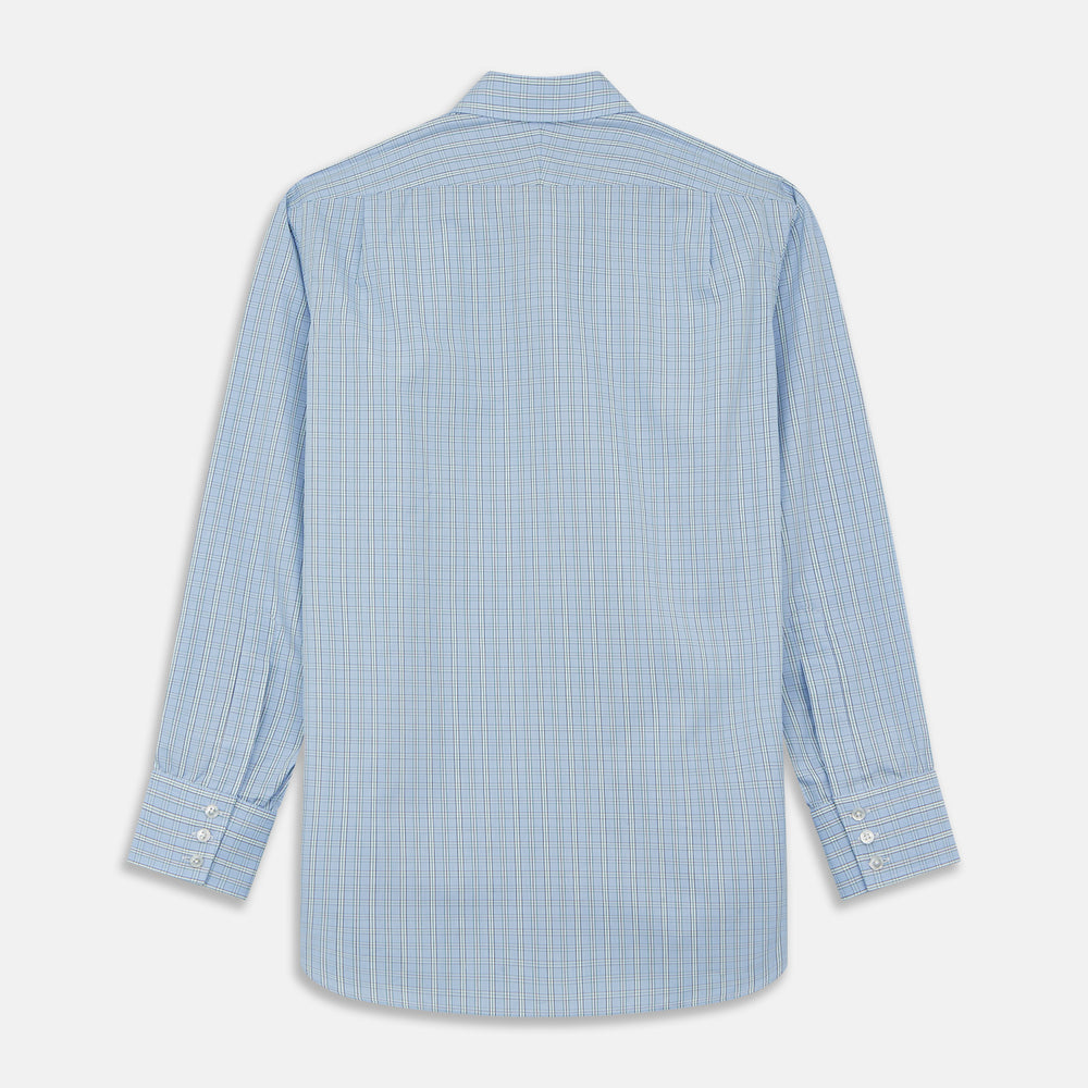 Turnbull & Asser Blue And Green Check Poplin Cotton Regular Fit Shirt, featuring a T&A collar and 3-button cuffs, laid flat on a white background.