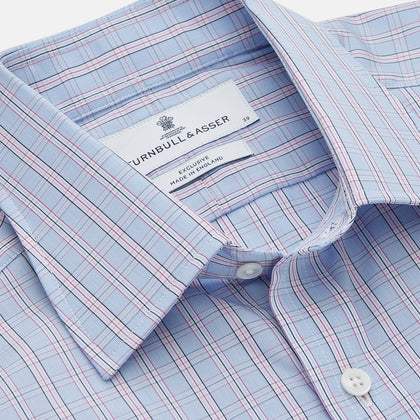 BlueÂ AndÂ Pink Check Poplin Cotton Regular Fit Shirt with T&A Collar and 3-Button Cuffs Image 1