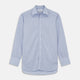 The Turnbull & Asser Blue and Pink Check Poplin Cotton Regular Fit Shirt features a T&A collar, 3-button cuffs, and a blue and pink check pattern, shown laid flat on a white background.