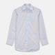 The Turnbull & Asser Blue and Brown Check Poplin Shirt features a T&A collar, 3-button cuffs, and a regular fit cotton construction, shown laid flat against a white background.