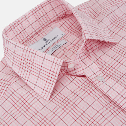 Pink Fine Check Shirt with T&A Collar and Three-Button Cuffs Image 1