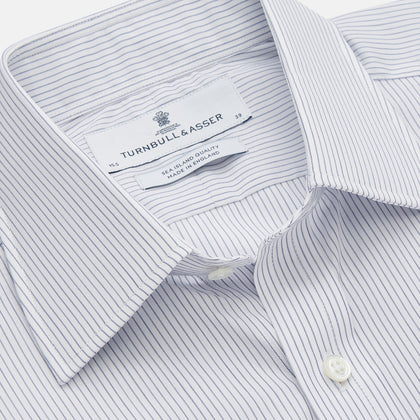 White And Blue Stripe Sea Island Quality Cotton Shirt With T&A Collar and 3-Button Cuffs Image 1