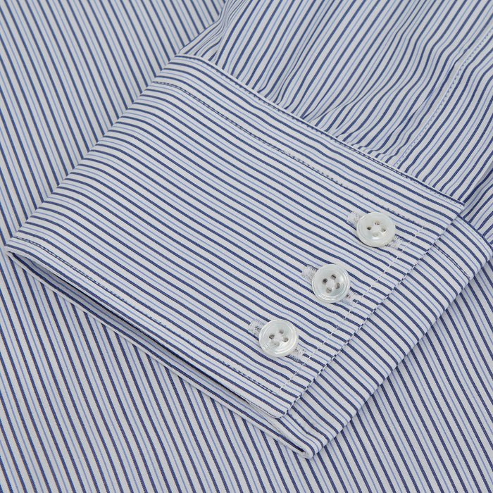 Blue And White Stripe Sea Island Quality Cotton Shirt With T&A Collar and 3-Button Cuffs Image 2