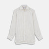 View 1 of product Turnbull & Asser's Yellow and Blue Ticking Stripe Linen Shirt features a POW collar and 3-button cuffs, displayed on a plain light gray background.