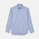The Turnbull & Asser Blue Chambray Weekend Fit Shirt features a Dorset collar, 1-button cuffs, and white buttons, shown flat on a white background.