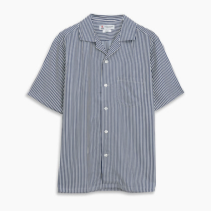 Navy & White Lyocell Stripe Holiday Fit Shirt Image 3