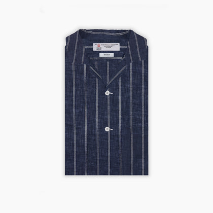 Holiday Fit Stripe Linen Short Sleeve Shirt with Revere Collar Image 3