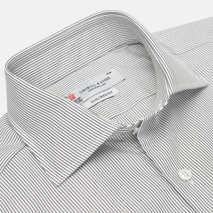Tailored Fit Grey and White Pinstripe Shirt with Kent Collar and 2-Button Cuffs Image 2