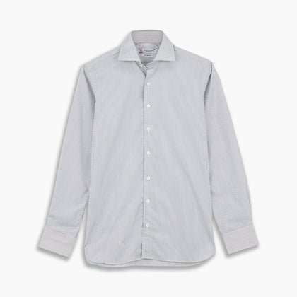 Tailored Fit Grey and White Pinstripe Shirt with Kent Collar and 2-Button Cuffs Image 3