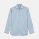 The Turnbull & Asser Tailored Fit Light Blue Gingham Shirt features a Kent collar, 2-button cuffs, and a small blue-and-white checkered pattern, shown on a white background.