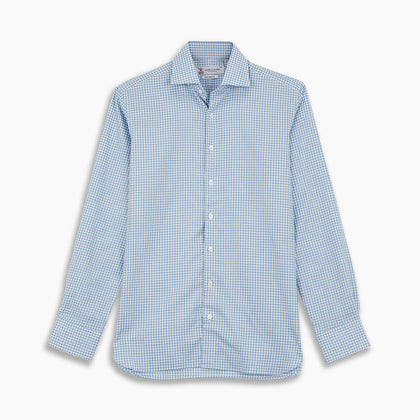 Tailored Fit Light Blue Gingham Shirt with Kent Collar and 2-Button Cuffs Image 3