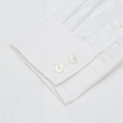 White Herringbone Tailored Fit Cotton Shirt with Long Point Collar and 2-Button Cuff Image 1
