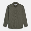 View 1 of product The Turnbull & Asser Khaki Corduroy Officer Weekend Fit Shirt features a Dorset collar, one-button cuffs, and two chest pockets with buttoned flaps, shown laid flat on a white background.