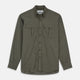 The Turnbull & Asser Khaki Corduroy Officer Weekend Fit Shirt features a Dorset collar, one-button cuffs, and two chest pockets with buttoned flaps, shown laid flat on a white background.
