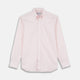 The Turnbull & Asser Weekend Fit Pink Stripe Cotton Shirt features a Dorset collar, 1-button cuffs, and light pink and white vertical stripes—perfect for the season.