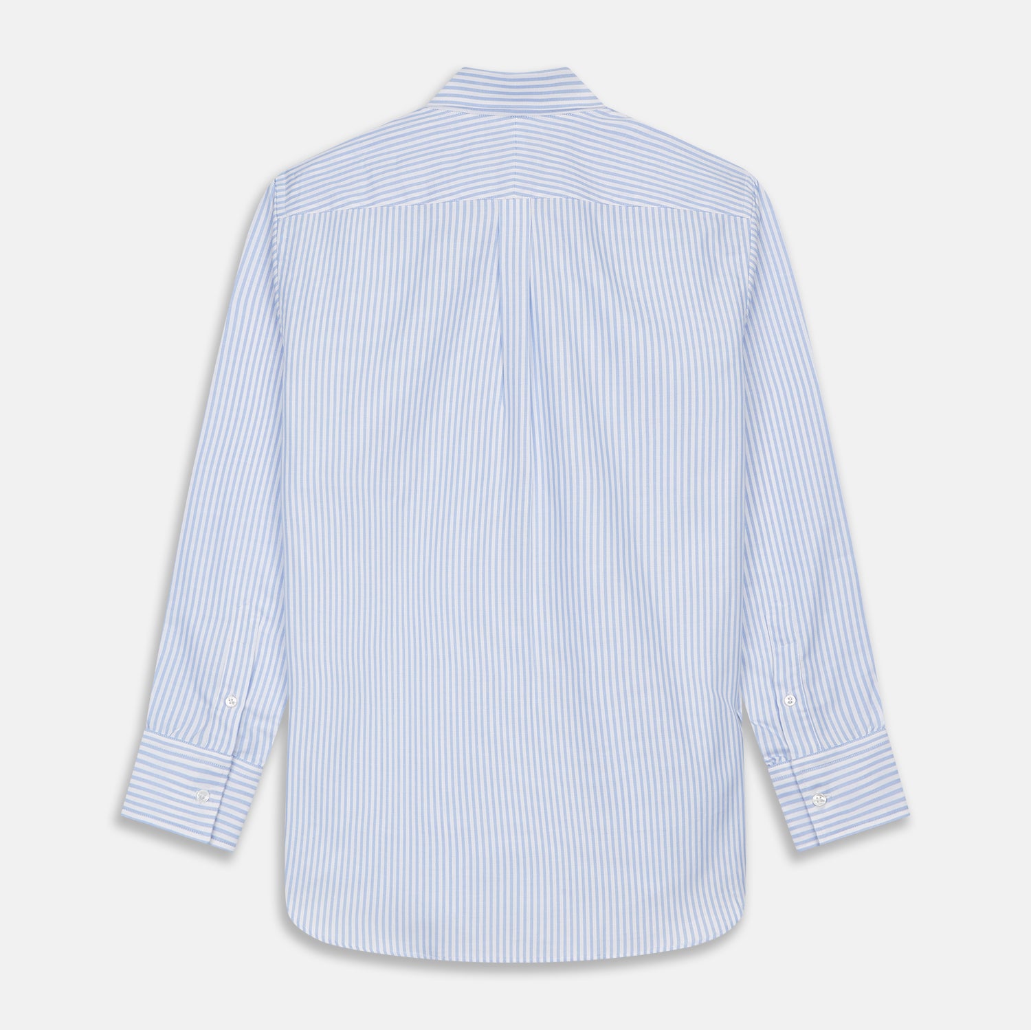 View 4 of product The Turnbull & Asser Blue and White Fine Stripe Oxford Weekend Fit Shirt features a Dorset collar and 1-button cuffs, shown laid flat on a white background. Part of our Weekend Fit shirts collection.