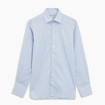 Blue & White Twill Cotton Stripe Tailored Fit Shirt with Bury Collar and 3-Button Cuffs Image 1