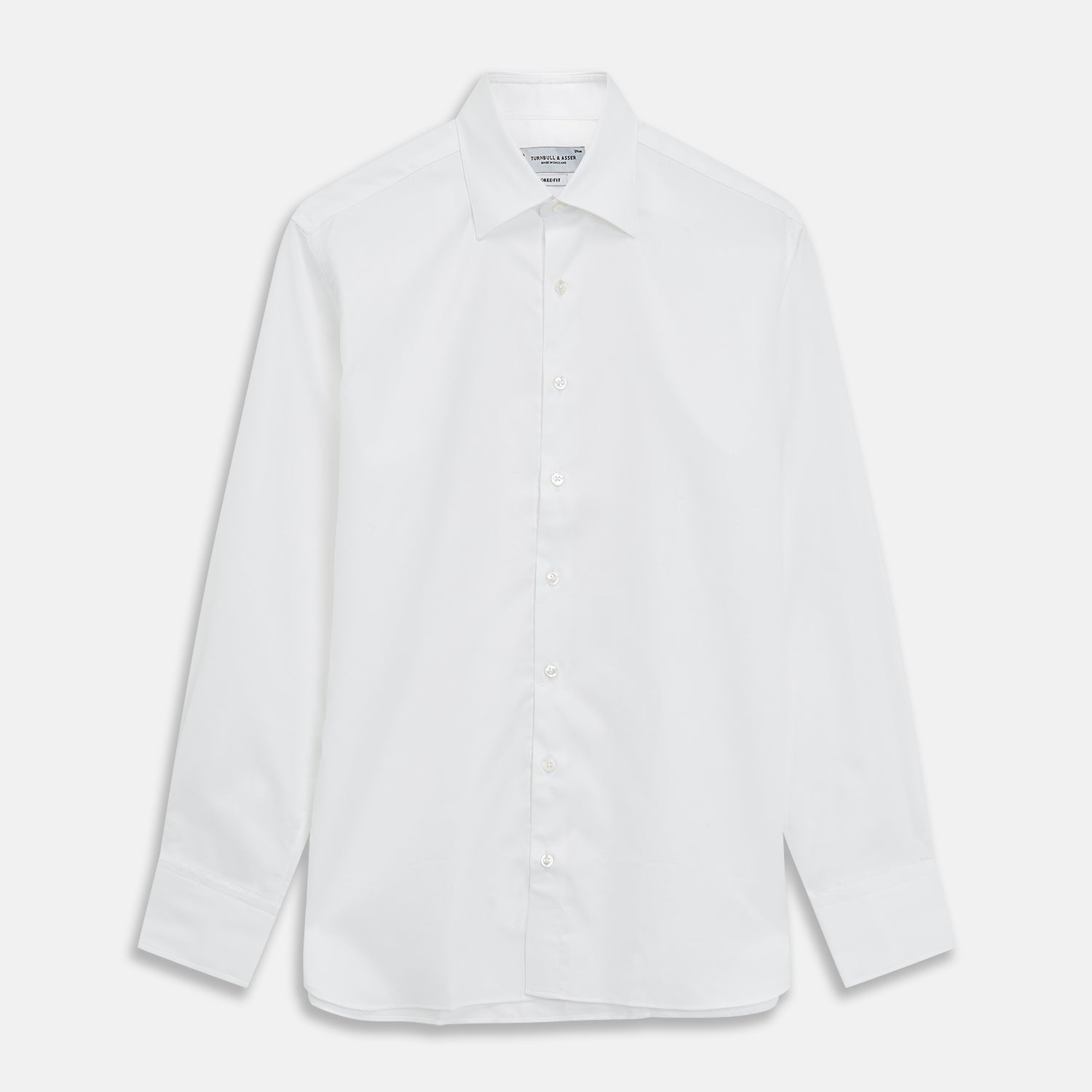 View 1 of product Turnbull & Asser’s Plain White Oxford Tailored Fit Cotton Shirt features a Bury collar and 3-button cuffs—an elegant classic for timeless, minimalist style.