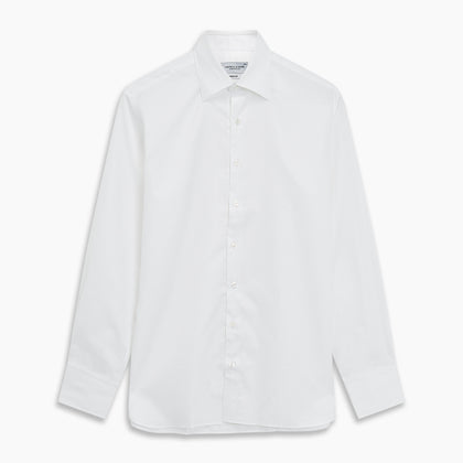 Plain White Oxford Tailored Fit Cotton Shirt with Bury Collar and 3-Button Cuffs Image 2