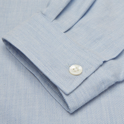 Holiday Fit Blue Cotton and Cashmere Blend Shirt with 1-Button Cuffs Image 4