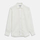 The Turnbull & Asser Cream Linen Weekend Fit Shirt features a Derby collar, 1-button cuffs, and single chest pocket, crafted from sustainable French linen. Shown laid flat on a white background.
