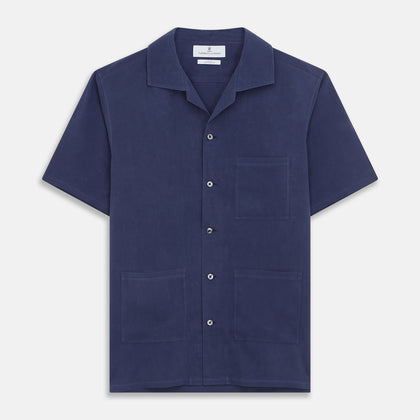 Navy Holiday Fit Silk Phillips Shirt with Revere Collar Image 1