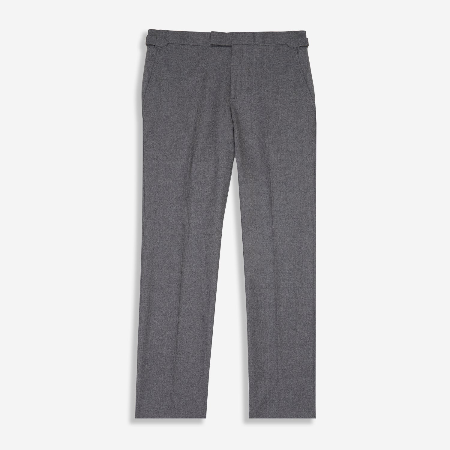 View 1 of product The Grey Fox Flannel Trousers by Turnbull & Asser are tailored in a straight-leg fit from soft wool flannel by Fox Brothers, featuring belt loops and side pockets, shown flat on a white background.