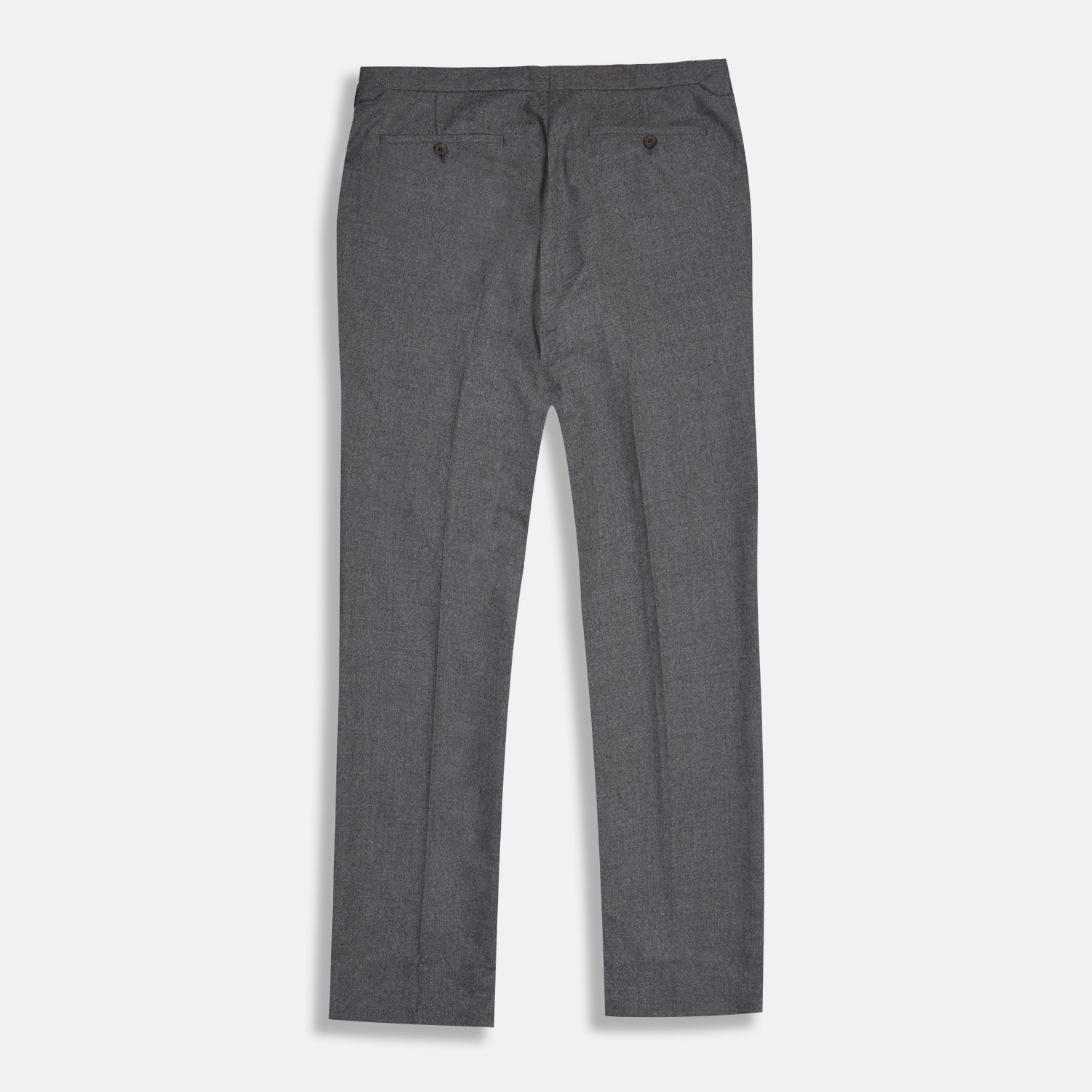 View 4 of product The Grey Fox Flannel Trousers by Turnbull & Asser are tailored in a straight-leg fit from soft wool flannel by Fox Brothers, featuring belt loops and side pockets, shown flat on a white background.