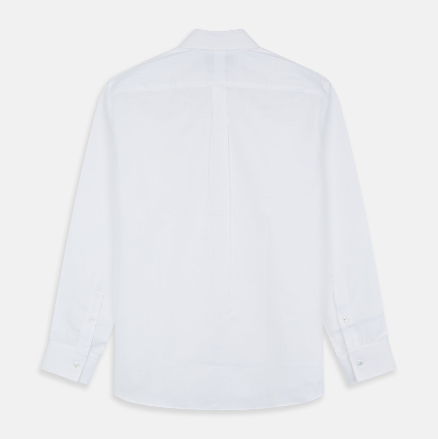 View 5 of product The Turnbull & Asser White Chambray Weekend Fit Shirt features a Dorset collar, 1-button cuffs, and a front pocket. Its clean design stands out against a plain white background—perfect for fans of classic Weekend Fit shirts.