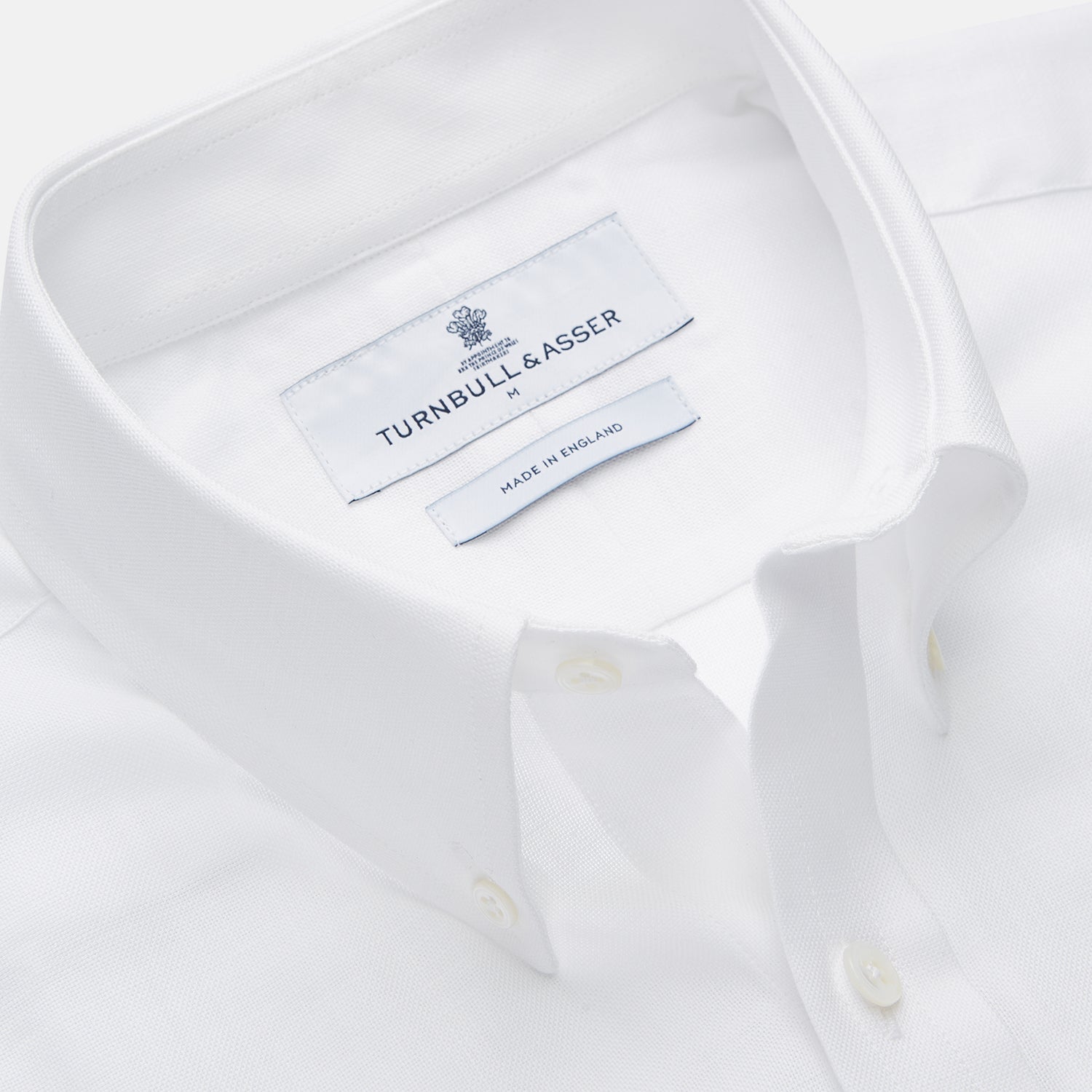 View 2 of product The Turnbull & Asser White Chambray Weekend Fit Shirt features a Dorset collar, 1-button cuffs, and a front pocket. Its clean design stands out against a plain white background—perfect for fans of classic Weekend Fit shirts.