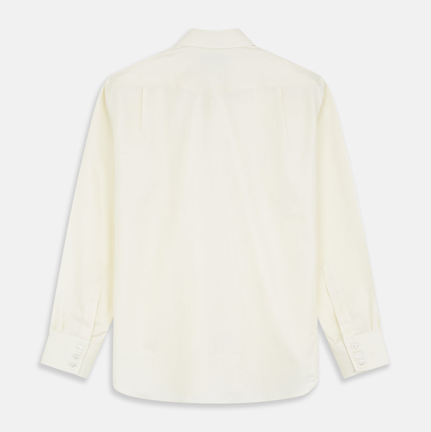 View 5 of product The Turnbull & Asser Cream Weekend Fit Larkin Shirt features a Dorset collar, 3-button cuffs, and two button-flap chest pockets in soft herringbone cotton, displayed flat on a white background.